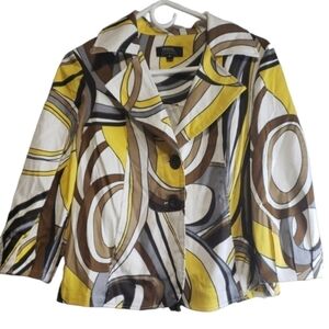 trendy retro vtg style light  jacket tribal brown yellow white